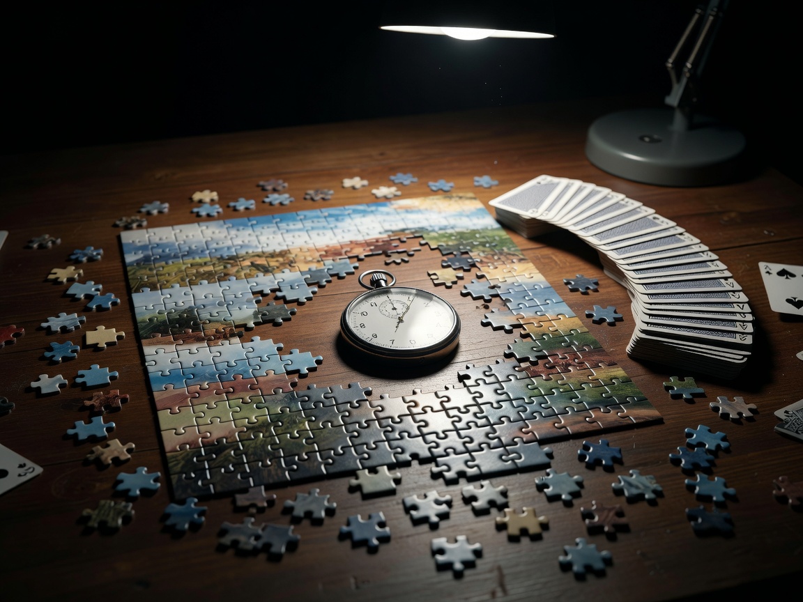 Sesja treningowa na czas z stoperem obok na wpół ułożonego puzzla