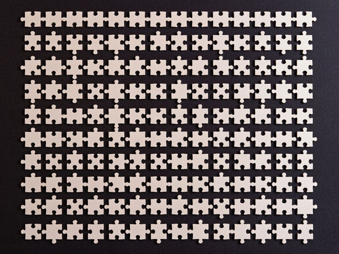 Jigsaw pieces arranged in rows by number of knobs and holes on a dark felt mat