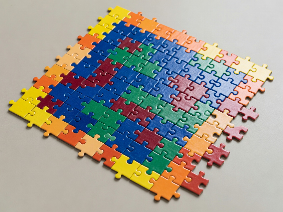Finished jigsaw section with its border pieces pre-placed toward the next colour zone