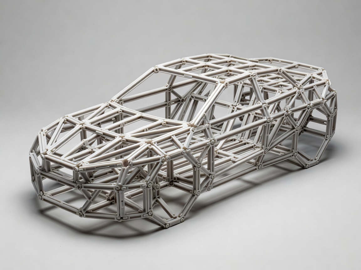 Internal skeleton of a 3D puzzle model before the outer panels are attached
